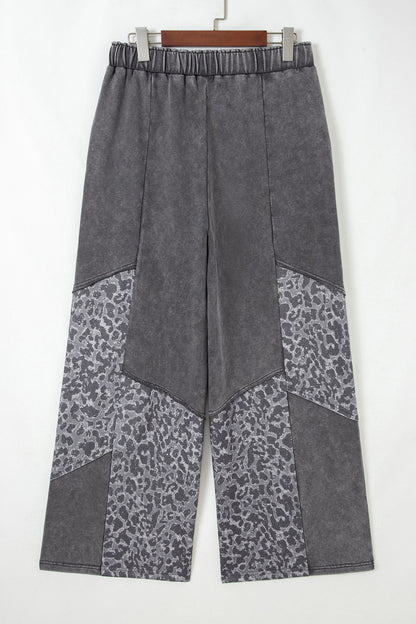 Coffee Mineral Wash Leopard Patchwork Loose Pants