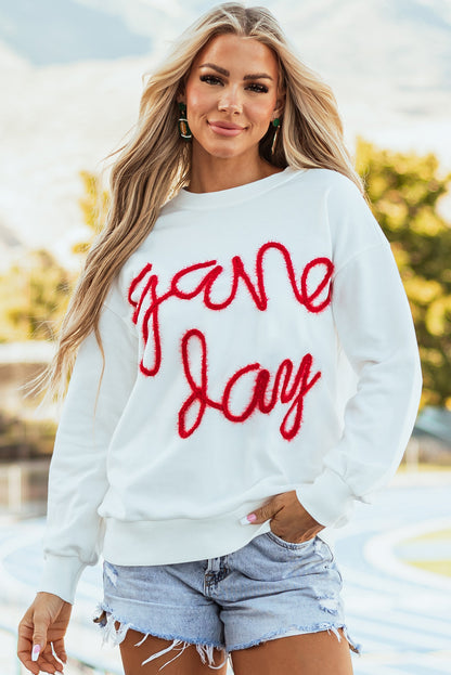 Dark Blue Tinsel Game Day Drop Shoulder Graphic Sweatshirt
