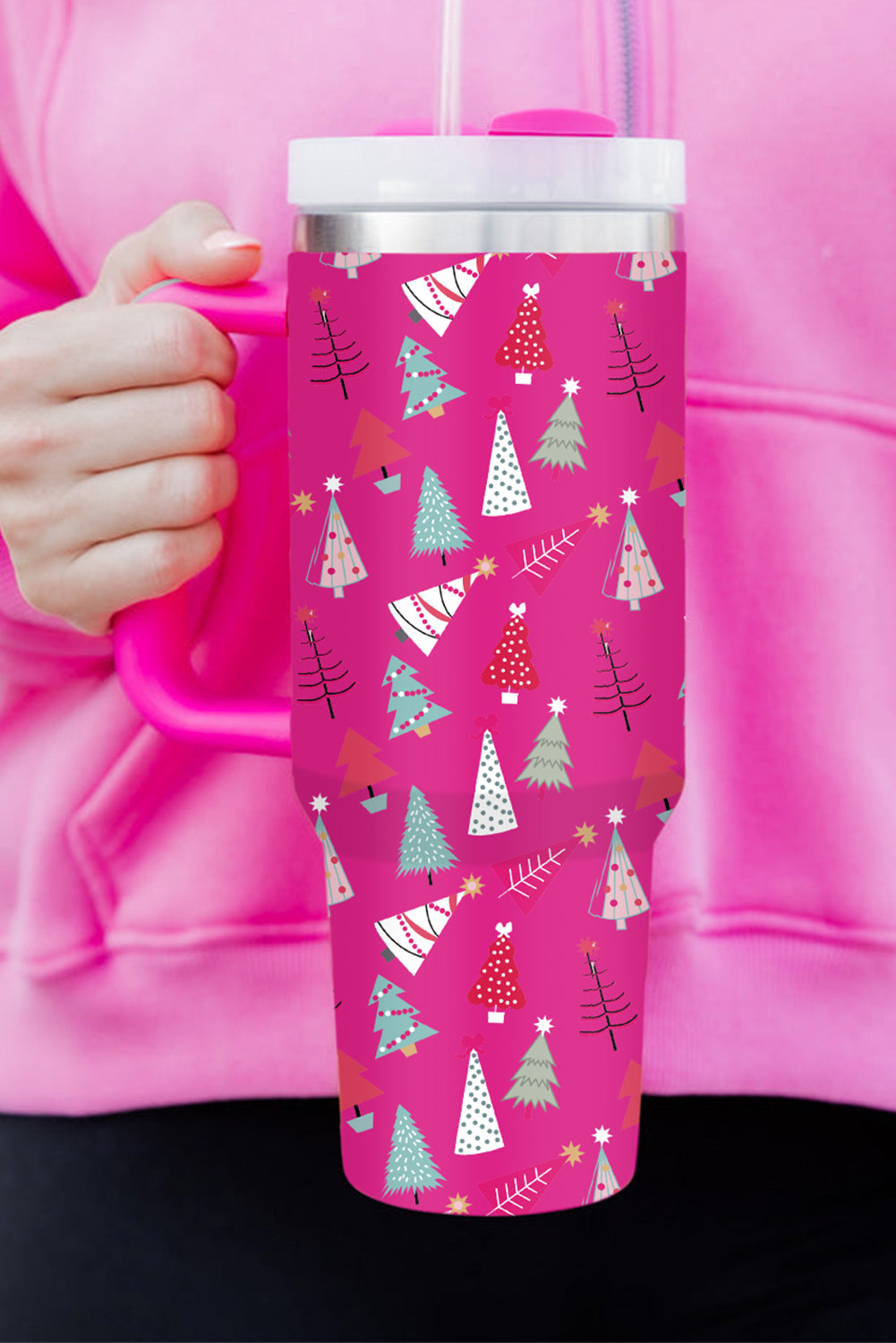 Cartoon Christmas Tree Printed Thermos Cup 40oz