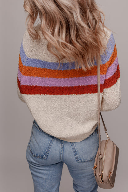 Jet Stream Striped Color Block Loose Sleeve Chic Sweater