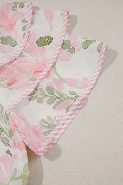 Orange Floral Contrast Edge Layered Short Sleeve Mini Dress