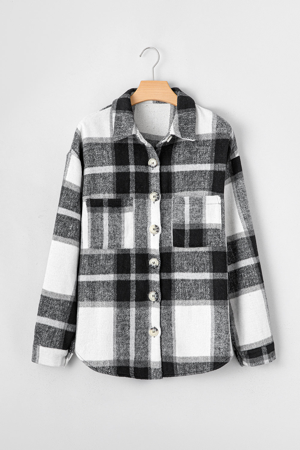 Pink Plaid Color Block Buttoned Long Sleeve Jacket with Pocket