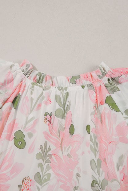 Orange Floral Contrast Edge Layered Short Sleeve Mini Dress