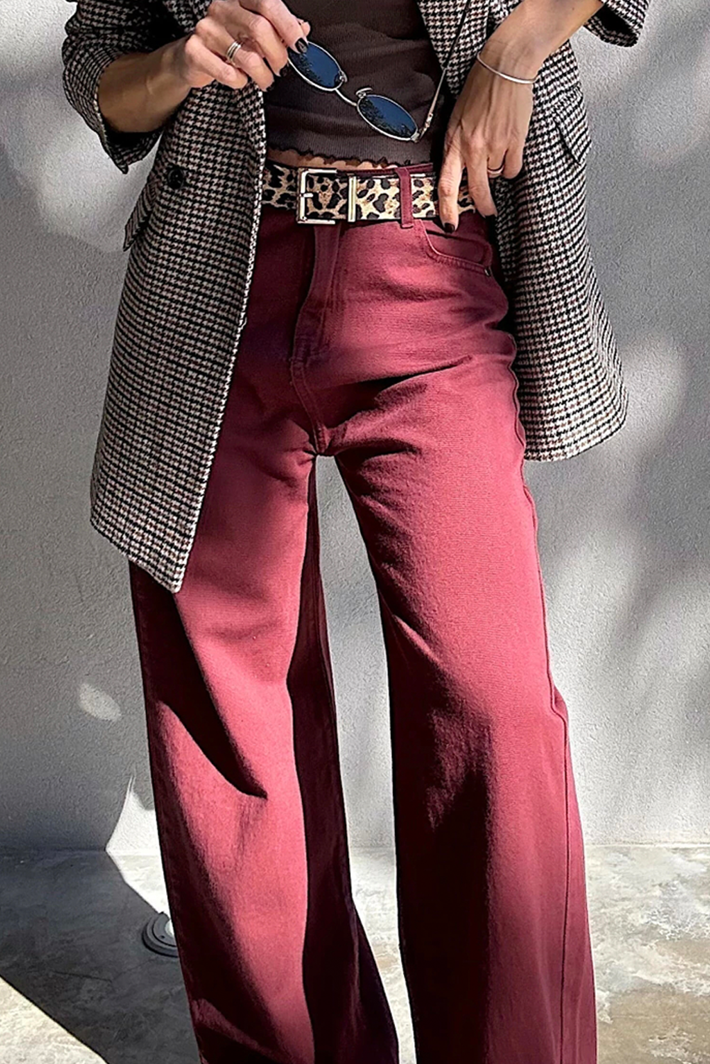 Red Dahlia Loose Straight High Waist Solid Color Jeans