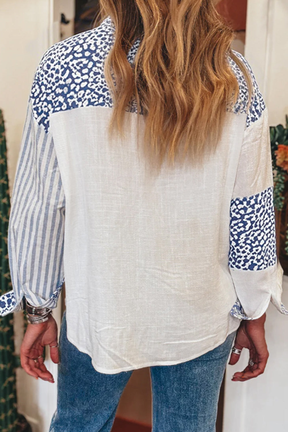 Sky Blue Leopard Striped Western Casual Shirt
