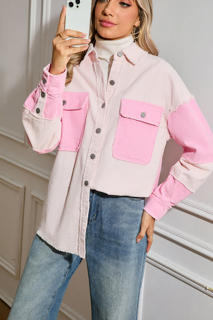 Delicacy Corduroy Two Tone Contrast Exposed Seam Shacket