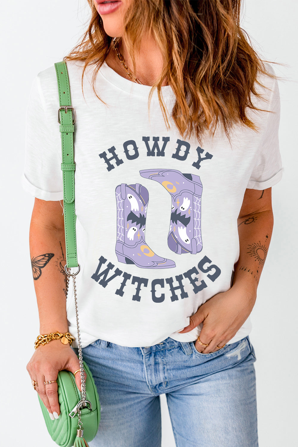 Howdy Witches Graphic Round Neck Short Sleeve T-Shirt