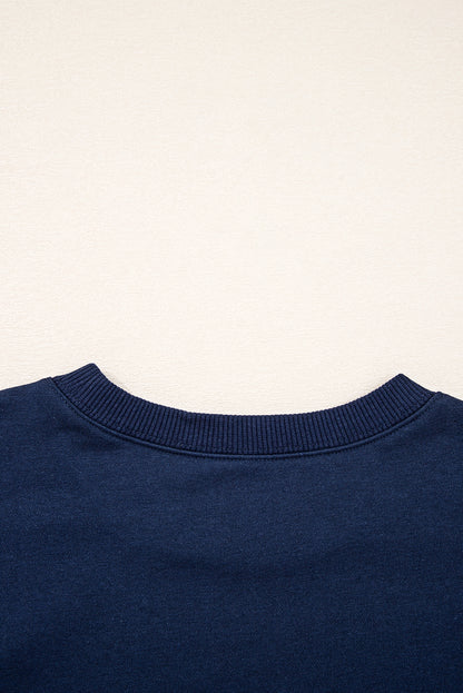Navy Blue Varsity Striped Detail Drop Shoulder Oversized Sweatshirt