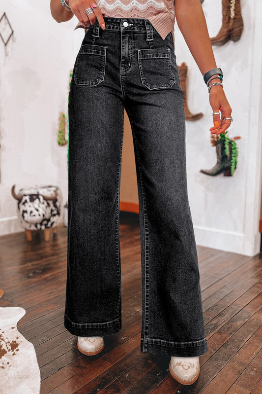 Black Wide Leg Pocketed High Waist Jeans