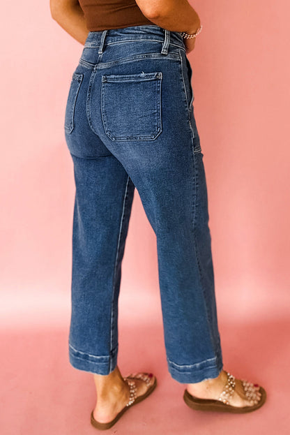 Sky Blue Cropped High Rise Wide Leg Jeans
