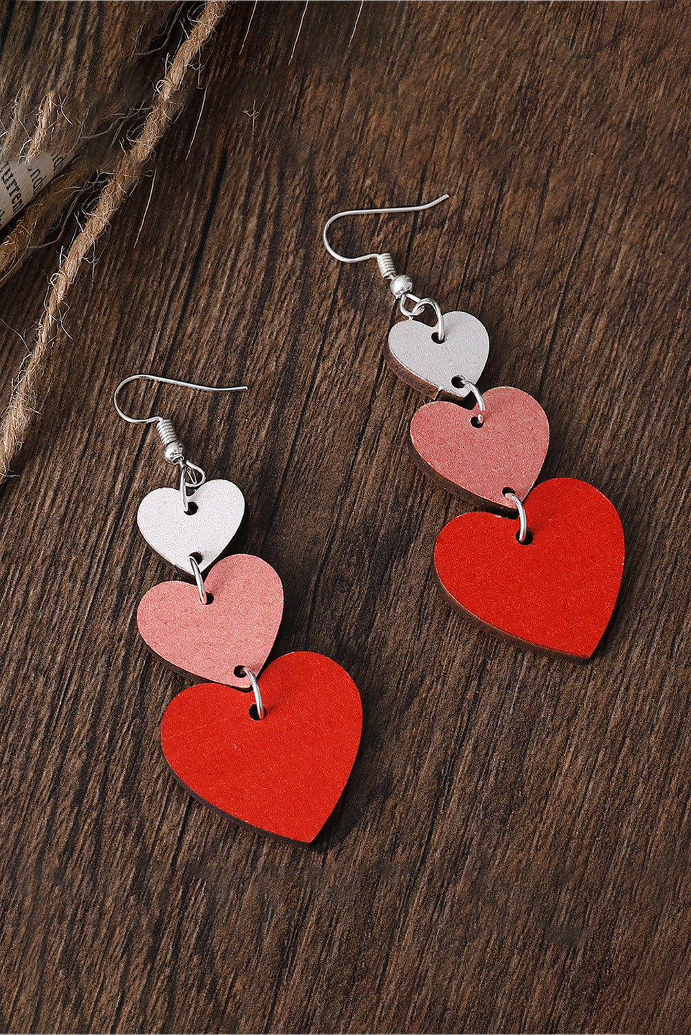 Red Valentines Day Heart Shape Tiered Dangle Earring