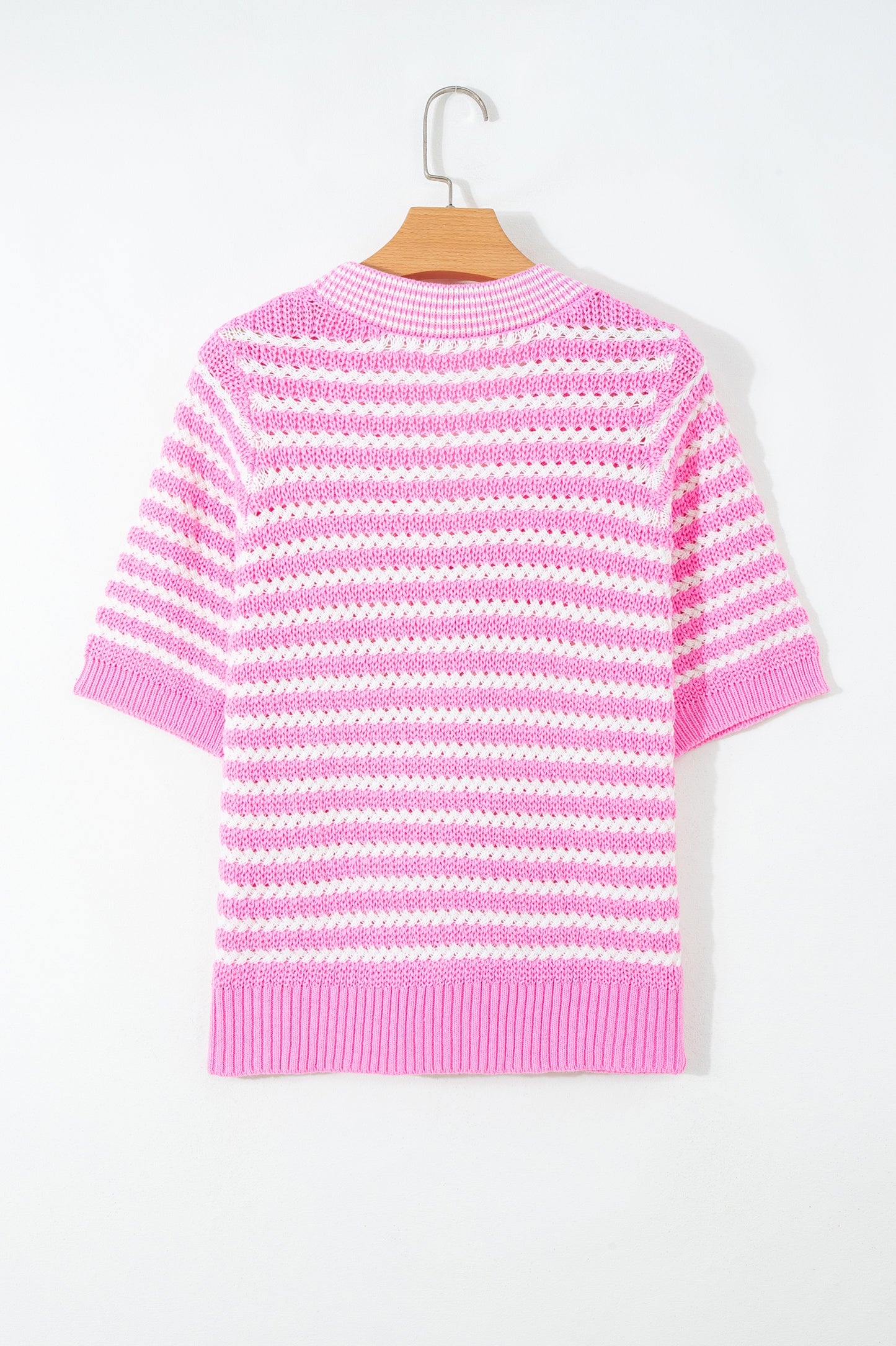 Green Stripe Short Sleeve Knit V Neck Bow Knot Sweater