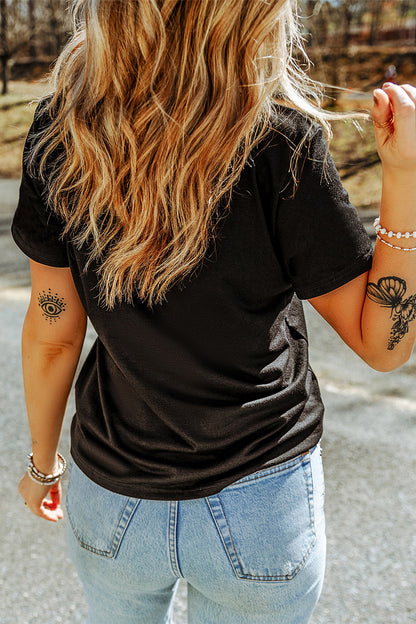 Black Valentines Day Slogan Floral and Bow Printed T Shirt