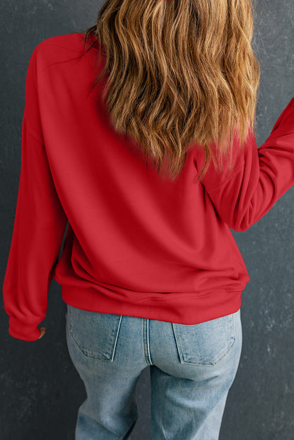 Red Baseball Bow Sequins Patch Graphic Plus Size Sweatshirt