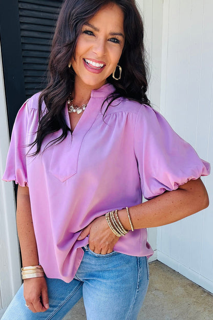 Phalaenopsis V Neck Puff Sleeve Summer Blouse