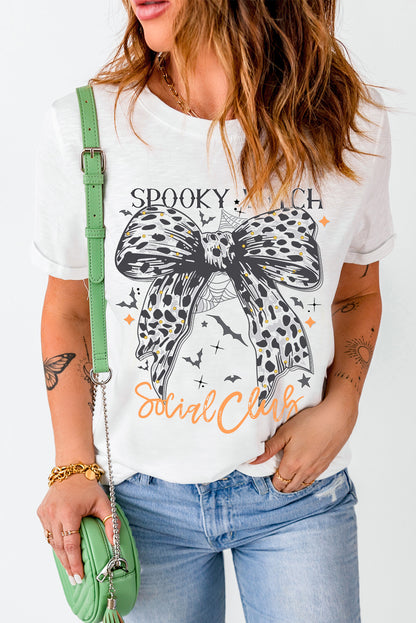 Spooky Witch Graphic Round Neck Short Sleeve T-Shirt
