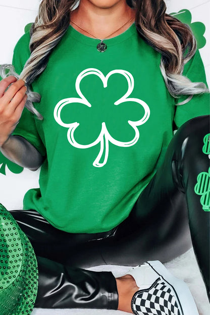 Bright Green St Patricks Day Lucky Shamrock Printed Casual Tee