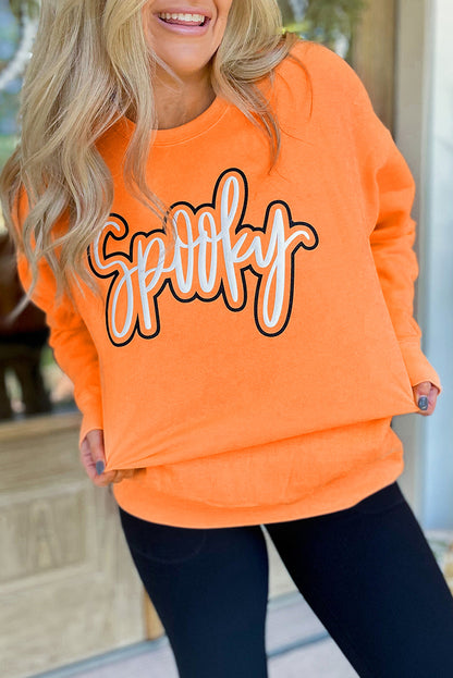 Grapefruit Orange Spooky Graphic Halloween Crew Neck Holiday Sweatshirt