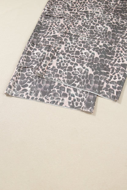 Khaki Plus Size Leopard Print Raw Edge Patch Pocket Drawstring Loose Pants