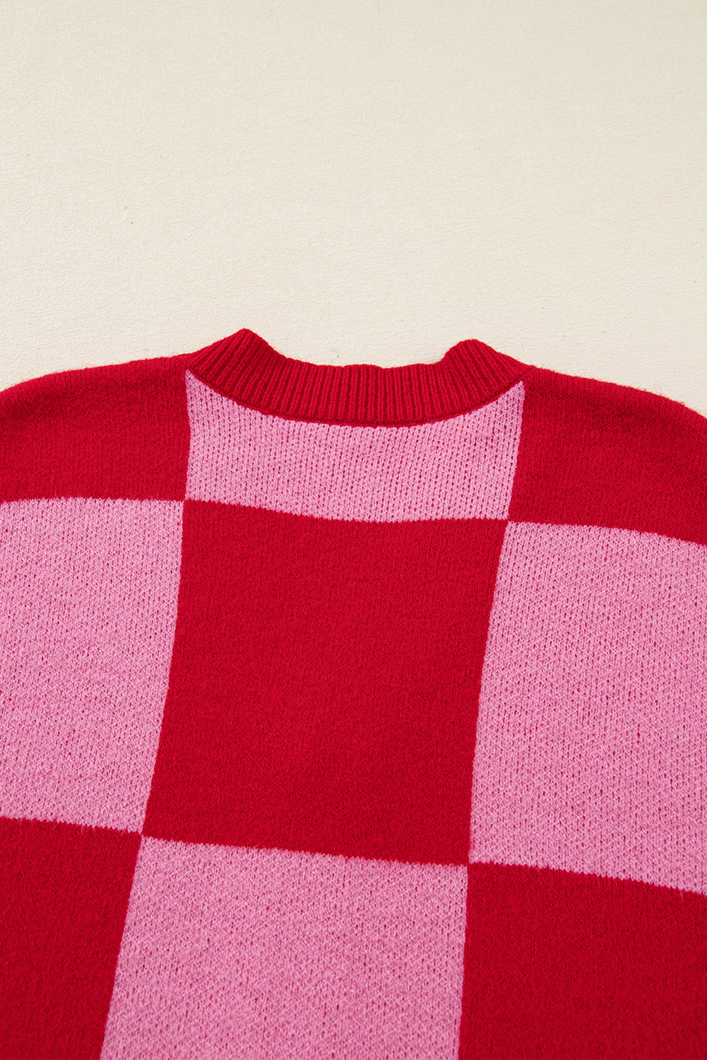 Fiery Red Mixed Plaid Relaxed Sweater Cardigan