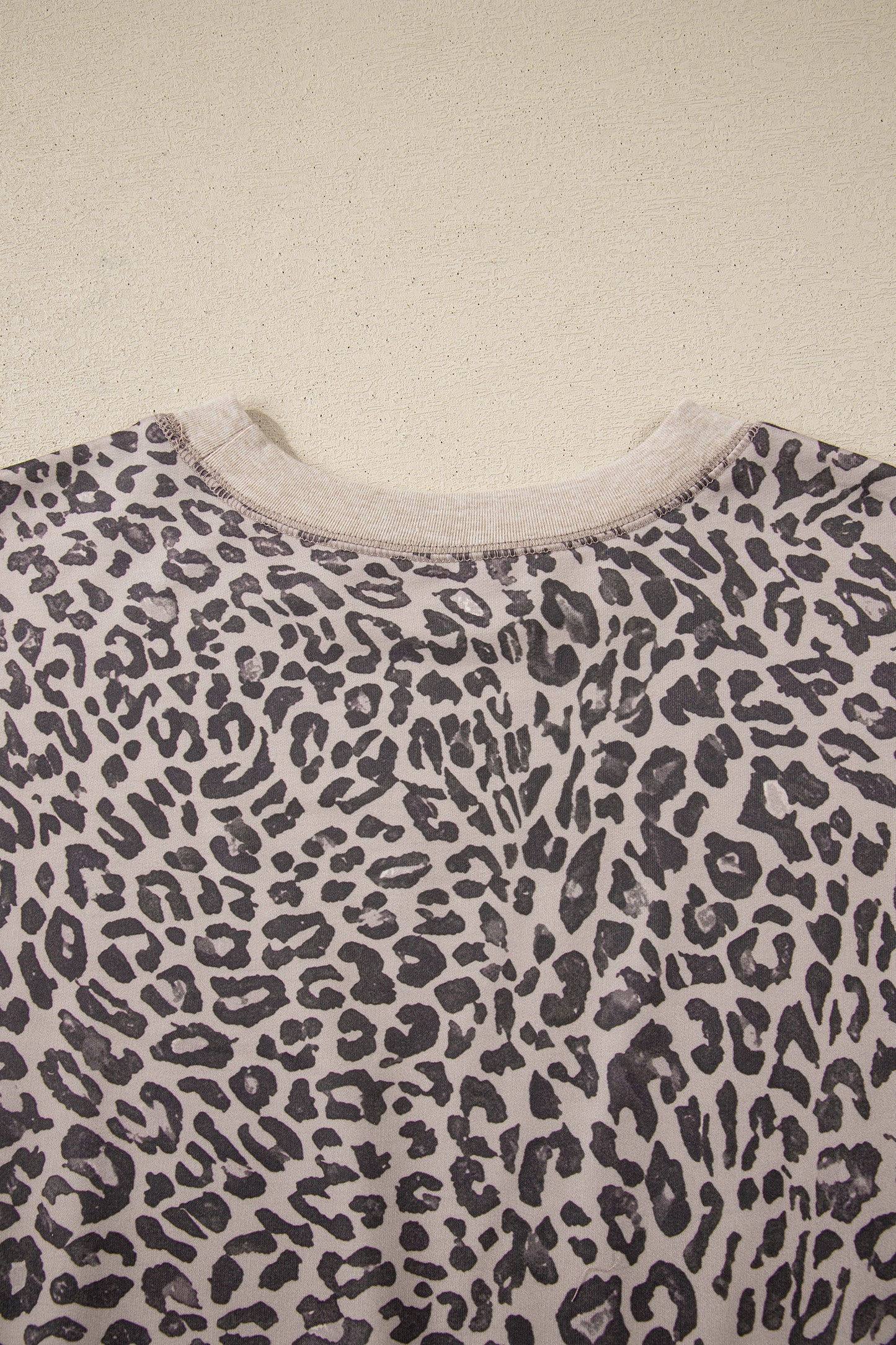Khaki Leopard Print Patchwork Crew Neck Sweatshirt